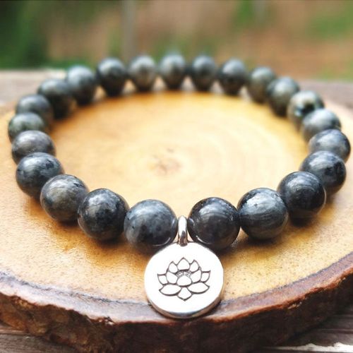 Bracelet En Pierre Naturelle Gris Larvikitte Lotus, Nouveau Design, Protection De L'énergie, Yoga, Amour, Vente En Gros