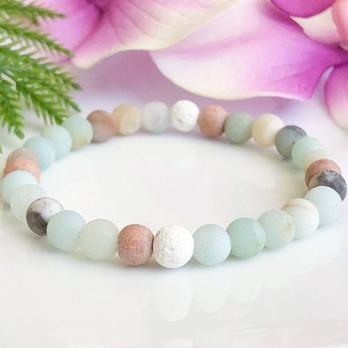 Bracelet En Amazonite Mate Pour Femmes, 6mm, Pour Soulager L'anxiété, Yoga, Mala, Diffuseur De Pierre De Lave, Style Boho, Mg1101
