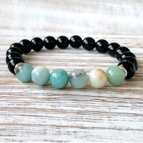 Bracelet D'amazonite Multicolore En Onyx Noir, Aaa, Bijoux De Protection, Chakra, Yoga, Puissance, Bonheur, Sn1053