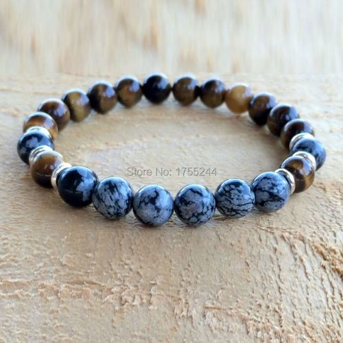 Bracelet En Obsidienne ¿Il De Tigre Sn1058 Pour Hommes, Flocon De Neige, Perles Mala De Yoga, Cristaux De Guérison, Bijoux Chakra, Livraison Gratuite