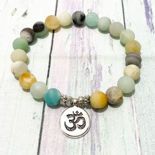 Bracelet Mala En Amazonite Mate Pour Femmes, 8mm, Fait À La Main, Lotus Ohm, Breloque De Yoga, Méditation, Équilibre, Bijoux Bouddhistes, Sn0860