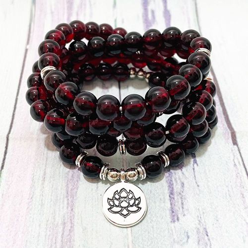 Bracelet Mala En Grenat Pour Femmes, 8mm, 108 Perles De Lotus, Méditation, Yoga, Équilibre Énergétique, Collier, Sn1231