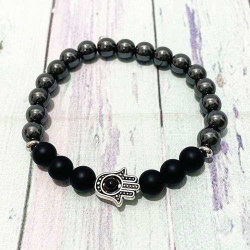 Bracelet Énergétique En Hématite Pour Hommes, Nouveau Design, 8mm, Breloque Hanma, Onyx Noir Mat, Meilleur Cadeau De Yoga Pour Lui, Sn0872