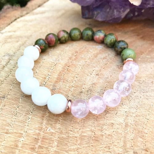 Bracelet En Pierre De Lune Rose Quartz Unakite, Pour Femmes, Amour Divine, Connectivité, Équilibre Spirituel, Énergie, Vente En Gros