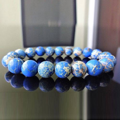 Bracelet En Perles De Jaspe Bleu Sédiments De Mer Pour Hommes, Haute Qualité, 10 Mm, Meilleur Cadeau D'anniversaire Pour Garçon