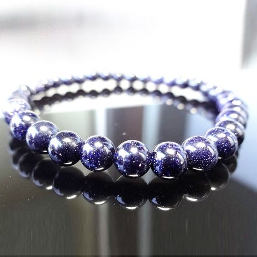 Bracelet De Perles De Sable Bleu Naturel Pour Homme, 6 Mm, En Pierre De Sitara, Galaxie, Bleu Soleil