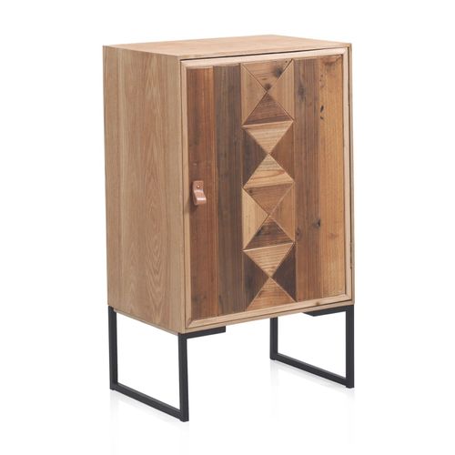 Table De Chevet En Bois Recyclé Avec 1 Porte Et Piètement En Métal