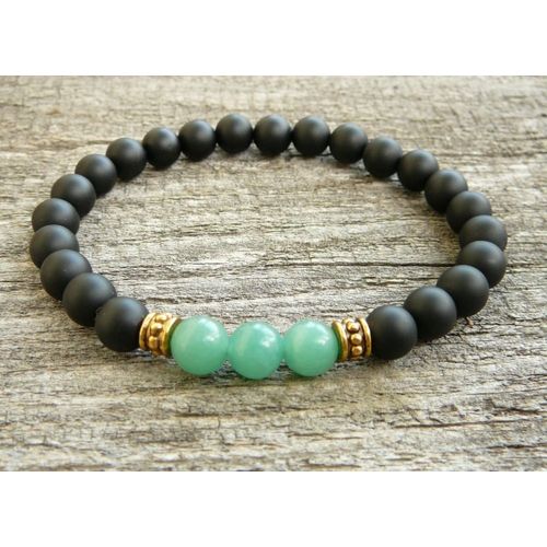 Bracelet Unisexe Pour Hommes, Accessoire De Méditation, Yoga, Perles, Aventurine Verte, Mattte Noire, Pierre D'onyx, Sn0327