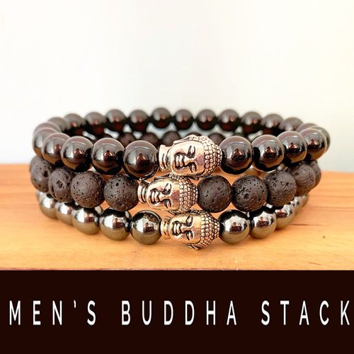 Bracelet En Pierre De Lave Volcanique Pour Homme, Accessoire En Hématite Noire De Qualité Aaa, En Forme De Bouddha, 8mm, Vente En Gros