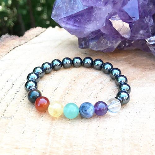 Bracelet De Poignet Mala Aux 7 Chakras, En Hématite, Pour La Guérison, L'aura, L'énergie De Nettoyage, La Méditation, L'équilibre, Vente En Gros