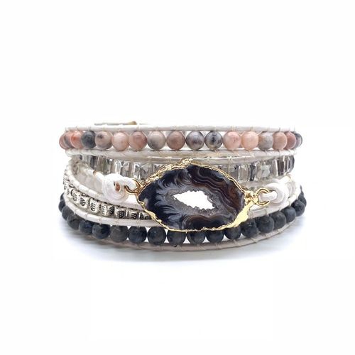 Bracelets Boho En Cuir Pour Femmes, Bracelets En Agates Naturelles, Fantaisie, Yoga Fait À La Main, St0100
