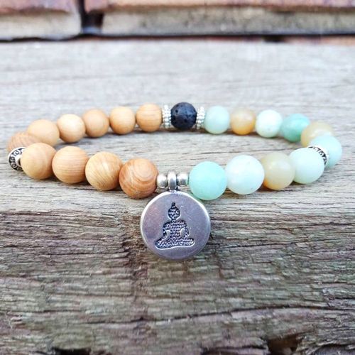 Bracelet En Bois De Santal Amazonite 8mm, Perles De Yoga Mala Fait À La Main Pour Femmes, En Forme De C¿Ur Naturel, Chakra Mala, Vente En Gros