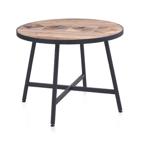 Table À Manger Ronde En Bois Recyclé De 100 Cm Diam. Avec Socle En Métal