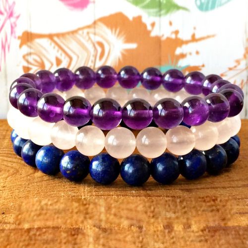 Bracelet En Lapis Lazuli Pour Femme, Pierres Précieuses Naturelles, 8mm, Quartz Rose, Perles De Guérison, Trois Chakras, Vente En Gros