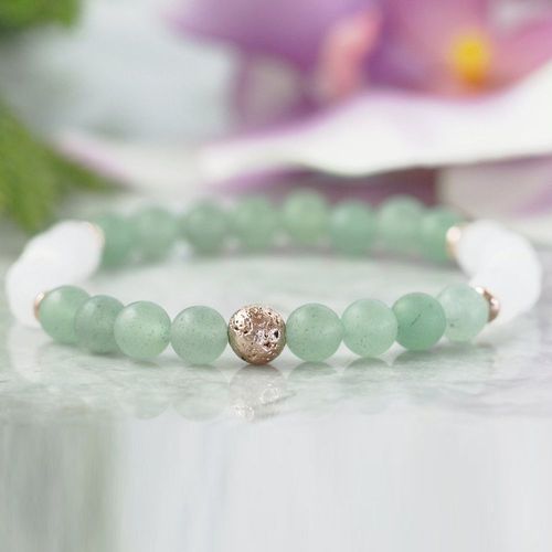 Bracelet De Yoga Vert Mat, Aventurine, Diffuseur D'huile Essentielle, Pierre De Lave Naturelle, Bijoux Mala, Cristal Porte Bonheur, Mg1094