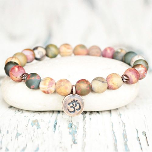 Bracelet D'énergie En Jaspe Picasso Pour Hommes, Nouveau Design, Naturel, Mat, Style Vintage, Ohm, Yoga, Vente En Gros