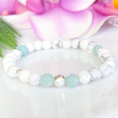 Bracelet Howlite Anti Stress Naturel Mg1104, Amazonite Calmante, Yoga, Mala, Cristaux De Guérison, Équilibre, Bijoux Spirituel