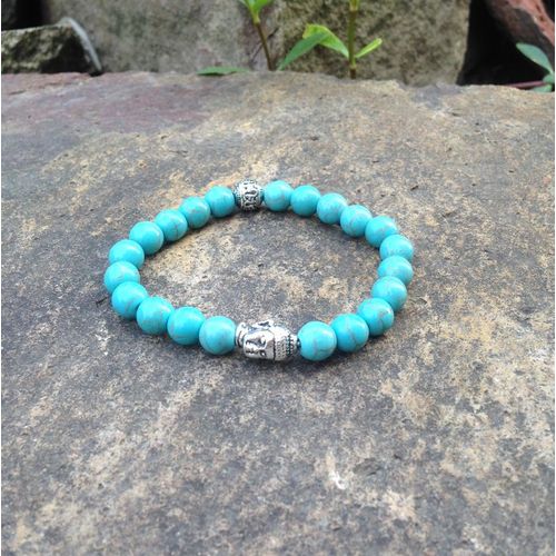 Bracelet Bouddha Plaqué Argent Sn0402 Pour Homme, Bijoux En Pierre Naturelle, Pierre Tuquoise