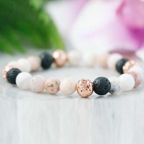 Bracelet Diffuseur D'huile Essentielle Rose, Grade Aa, Perle De Lave Naturelle, Pierre Précieuse, Bijou D'aromathérapie Mala, Mg1059