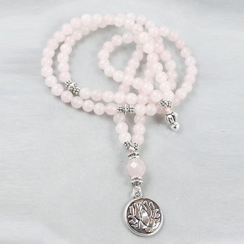 Bracelet À Breloques Lotus Quartz Rose Pour Femmes, 6mm, Cristal Rose 108, Bracelet De Poignet Mala Yoga, Meilleur Cadeau Pour Elle, Mg0990
