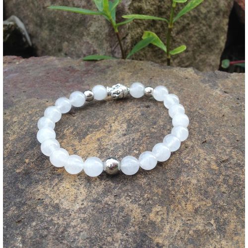 Bracelet Porte Bonheur En Forme De Bouddha, Plaqué Argent, Extensible, Blanc Naturel, Bijoux Mala Yoga, Cadeau, Sn0385