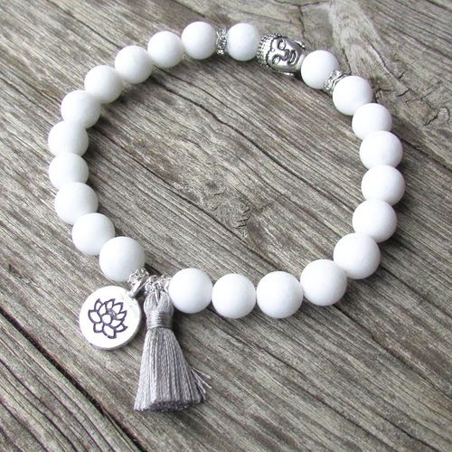 Bracelet À Pampilles En Forme De Lotus Pour Femmes, Nouveau Design, Coquille Blanche, Perle, Tête De Bouddha, À La Mode, Yoga, Mala, Mg0936