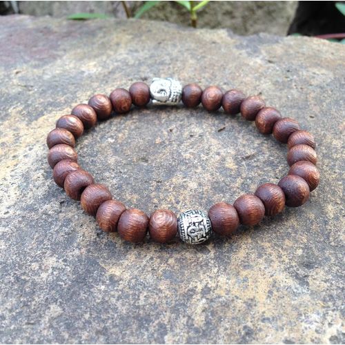 Bracelets Bouddhistes Avec Perles En Bois Pour Hommes, Bijoux En Forme De Tête De Bouddha, Sn0408