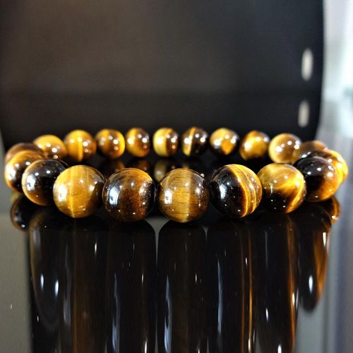 Bracelet En Perles ¿Il De Tigre Jaune Authentique Pour Hommes, 10 Mm, Qualité Aaa, À La Mode, Cadeau D'anniversaire, Mg1155