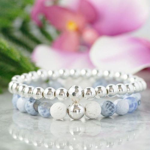Bracelet Diffuseur D'agates De Feu Bleues Mg970, Bijoux D'aromathérapie, Perle De Lave Blanche, Hématite, Cristal De Guérison