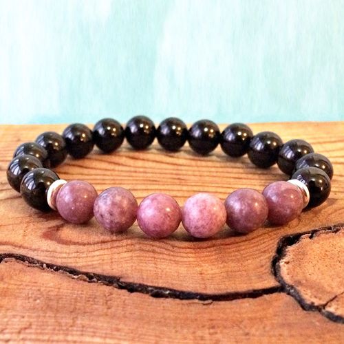 Bracelet Lépidolite Tourmaline Noire Aaa, 8mm, Cristaux, Protection Énergétique, Anti Stress, Bijoux Pour Pleine Conscience, Vente En Gros