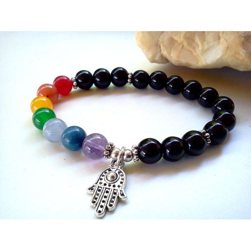 Bracelet Chakra Hamsa En Onyx Pour Femmes, Cadeau, Sn0289