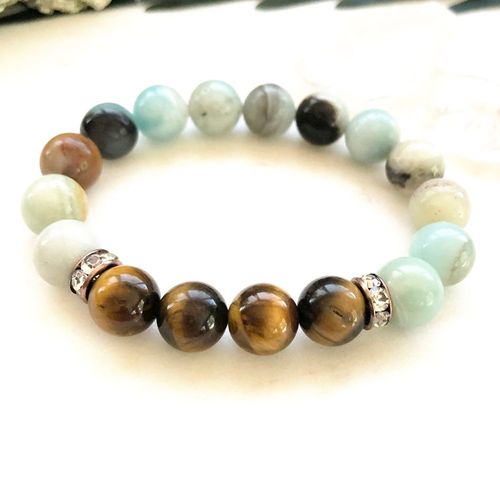 Bracelet Énergétique En Amazonite Et ¿Il De Tigre Pour Homme, 10 Mm, Meilleur Cadeau Pour Petit Ami