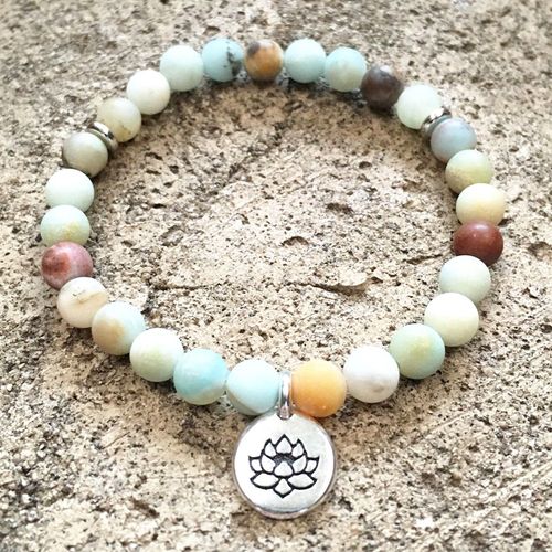 Bracelet À Breloques En Fleur De Lotus, En Amazonite Naturelle, Protection Énergétique Tendance, Pour Le Yoga, Nouveau Design