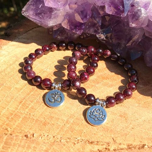 Bracelet À Breloques Lotus Ohm, Grenat, Chakra, Pierre Précieuse De Guérison, Pour Femmes, Yogi, Livraison Gratuite, Vente En Gros