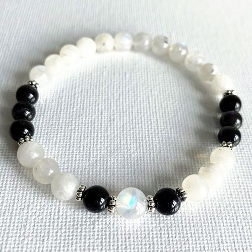 Bracelet De Perles En Pierre De Lune Pour Femmes, 6mm, Grade A, Tourmaline Noire, C¿Ur, Chakra, Guérison, Délicat, Yoga, Mala