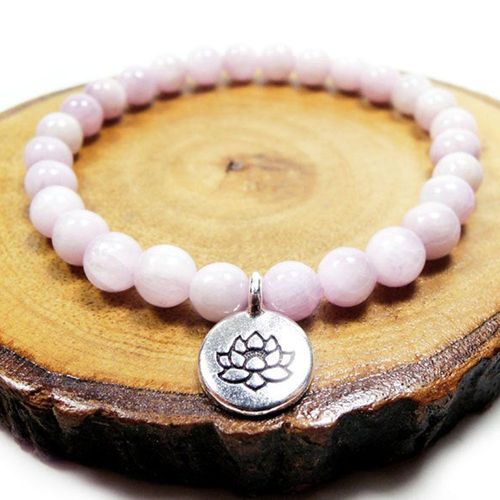 Bracelet Kunzite Lotus Pour Femmes, Pierre Naturelle, C¿Ur, Chakra, Mala, Guérison, Équilibre Énergétique, Vente En Gros