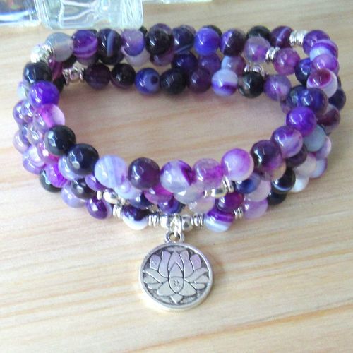 Bracelet Mala Yoga En Cristal Violet, Nouveau Design, Fleur De Lotus, Breloque C¿Ur, Chakra, Équilibre Énergétique, Vente En Gros, 108
