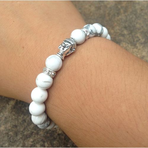 Bracelet De Bouddha Yoga Plaqué Argent Pour Hommes, Perles Howlite, En Pierre De Haute Qualité, Sn0383