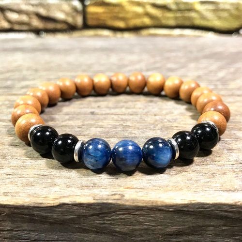 Bracelet Énergétique En Kyanite Bleue De Qualité Aaa Mg0930, Accessoire De Yoga En Bois De Santal, Tourmaline Noire, Protection Du C¿Ur
