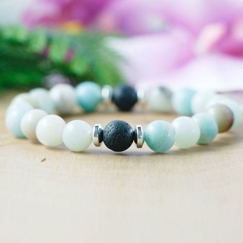 Bracelet D'amazonite De Haute Qualité, Diffuseur D'huile Essentielle, Perle De Lave, Boho Mala, Anxiété, Énergie De Guérison
