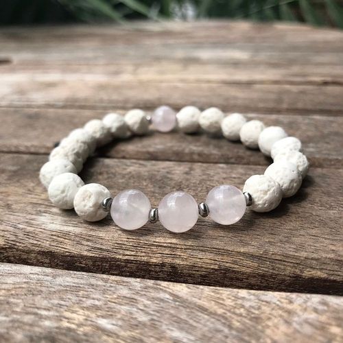 Bracelet D'énergie En Pierre De Lave Blanche 8 Mm, Quartz Naturel Rose, Bijoux De Méditation Chakra C¿Ur De Haute Qualité Pour Femmes