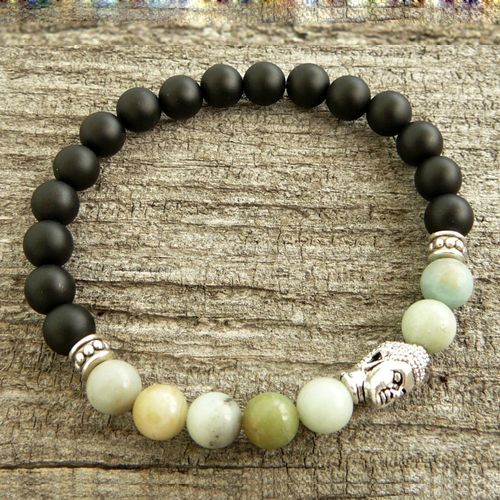 Bracelet En Perles De Prière Bouddha Pour Hommes Et Femmes, En Onyx Noir, En Pierre Naturelle, Extensible, Cadeaux, Sn0245