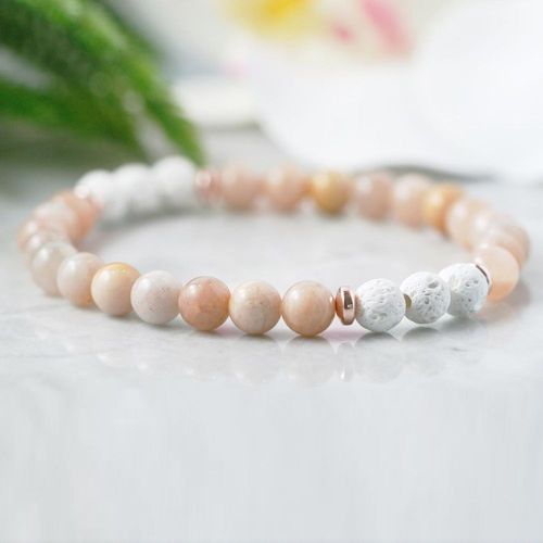 Bracelet Diffuseur En Pierre De Soleil Naturelle 6mm, Bracelet D'aromathérapie, Bijoux D'huile Essentielle, Pierre De Protection, Gemme Pêche