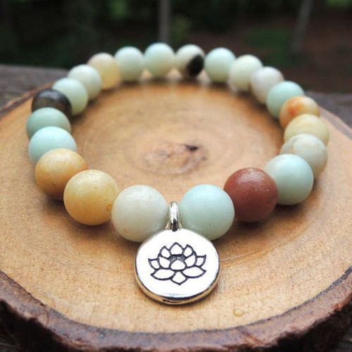 Bracelet D'amazonite Lotus Yoga Mala Pour Femmes, Nouveau Design, Énergie, Équilibre Spirituel, Vente En Gros