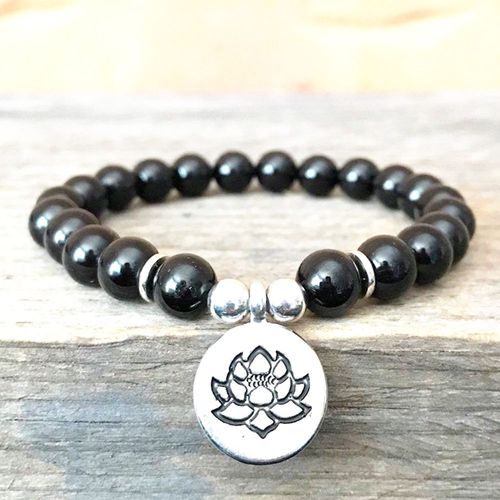 Bracelet De Yoga En Tourmaline Noire Grade Aa Pour Femmes, Bijou De Méditation Tendance, Breloque Lotus
