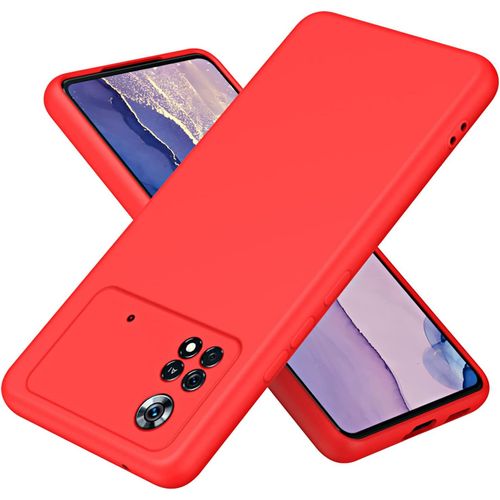 Coque Pour Xiaomi Poco X4 Pro 5g Liquid Silicone Case, Etui Coque De Telephone En Silicone Antichoc Epaissi Avec Doublure En Microfibre Housse Protection - Rouge