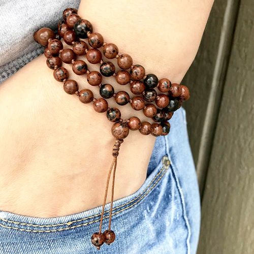 Bracelet De Prière En Obsidienne D'acajou, 6mm, Naturel, Haute Qualité, Collier Mala 108 Réglable Noué, Pour Femmes, Mg1042