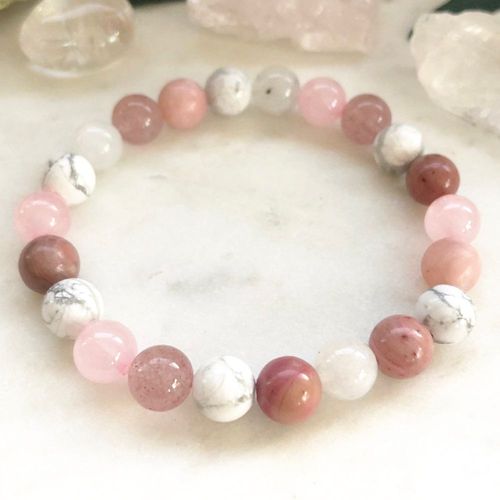 Bracelet En Pierre De Lune Et Cristal Fraise Pour Femmes, Nouveau Design, Howlite Rose, Quzr Z, Mixte, Mg0881