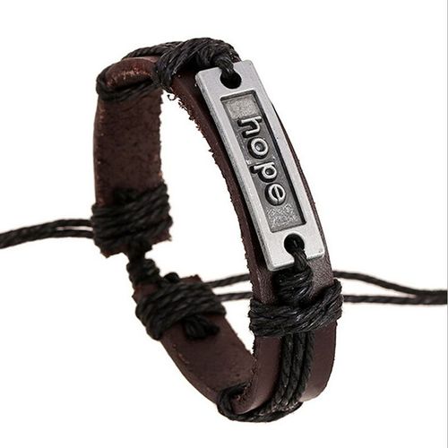 Bracelet En Cuir Et Métal Pour Hommes, Mots De Hope Sur Les Douanes, Pk0435