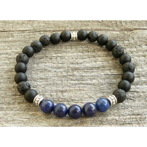 Bracelet De Méditation Pour Hommes, En Onyx Noir, Lapis Lazuli, Sn0324
